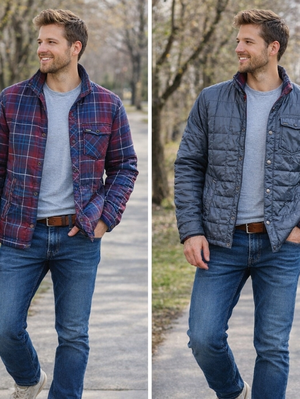 Chlorophylle Venturi Reversible Jacket Insulated Plaid & Grey Men's S/ Teen XL